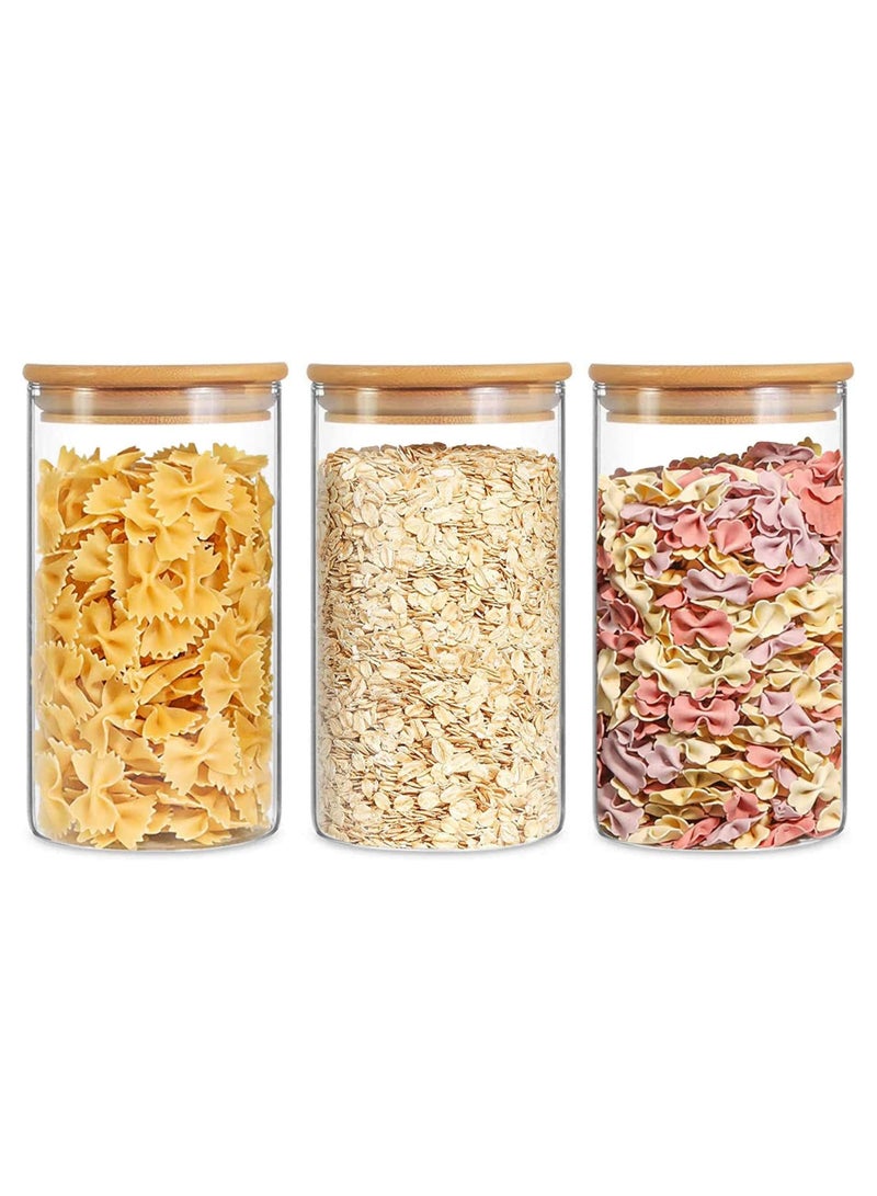 توشيونيكس مجموعة برطمانات محكمة الإغلاق للمطبخ مكونة من 3 قطع (سعة كل منها 1.8 لتر) - حاويات تخزين أكريليك شفافة آمنة غذائيًا مع غطاء من الخيزران وحلقة مانعة للتسرب من السيليكون، مقاومة للرطوبة والحشرات، مثالية لتخزين الأرز والمعكرونة والحبوب والأطعمة الجافة. - Image 1